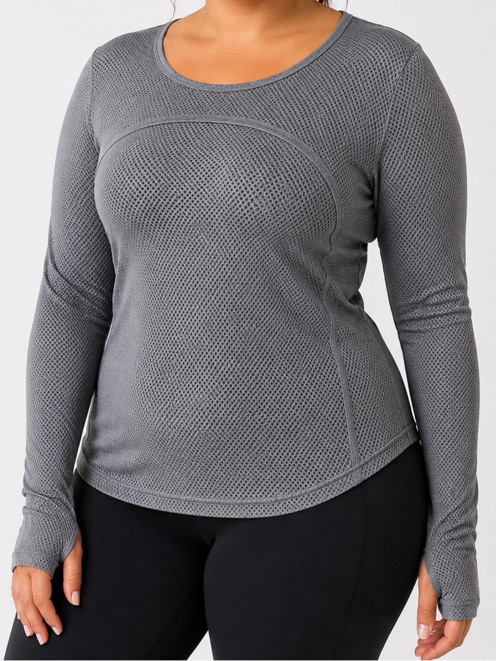 GapFit Gray Mesh Ventilated Long Sleeve Workout Top Size L